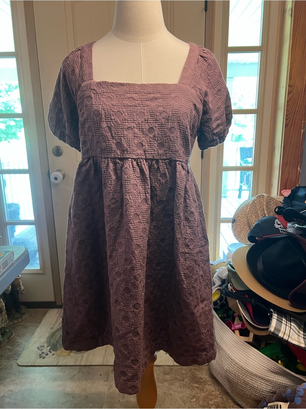Madewell Mauve Textured Square-Neck Mini Dress